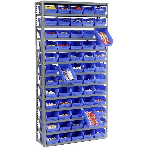 Global Industrial Steel Shelving with 60 4inH Plastic Shelf Bins Blue, 36x12x73-13 Shelves 603440BL - main